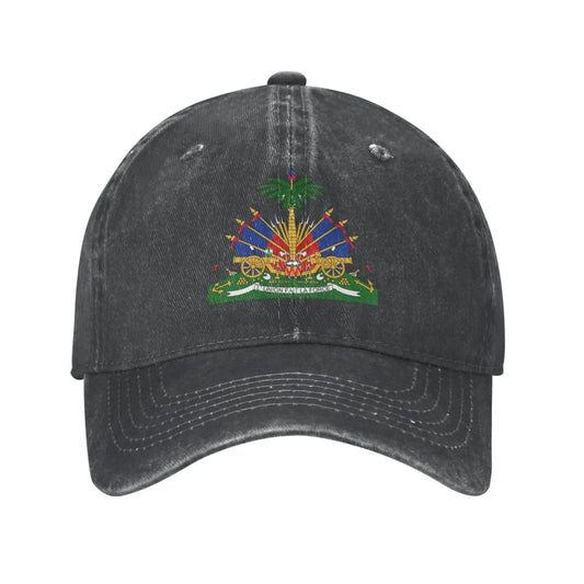 Casquette de baseball rétro en coton délavé avec imprimé drapeau d'Haïti