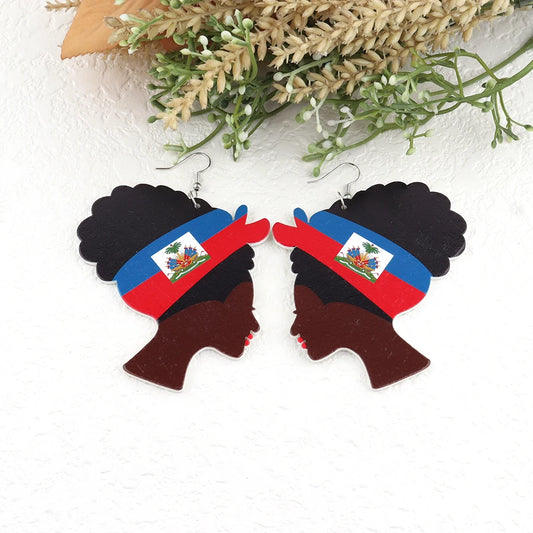 Boucles d'Oreilles en Bois pour Femme Noire, Haiti Rod