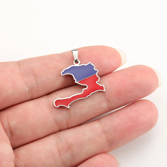 Breloques en acier inoxydable représentant la carte d'Haïti